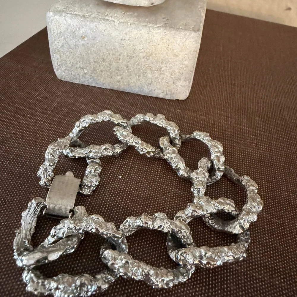 Vintage‎ Modernist Brutalist Chain Bracelet Silver Tone